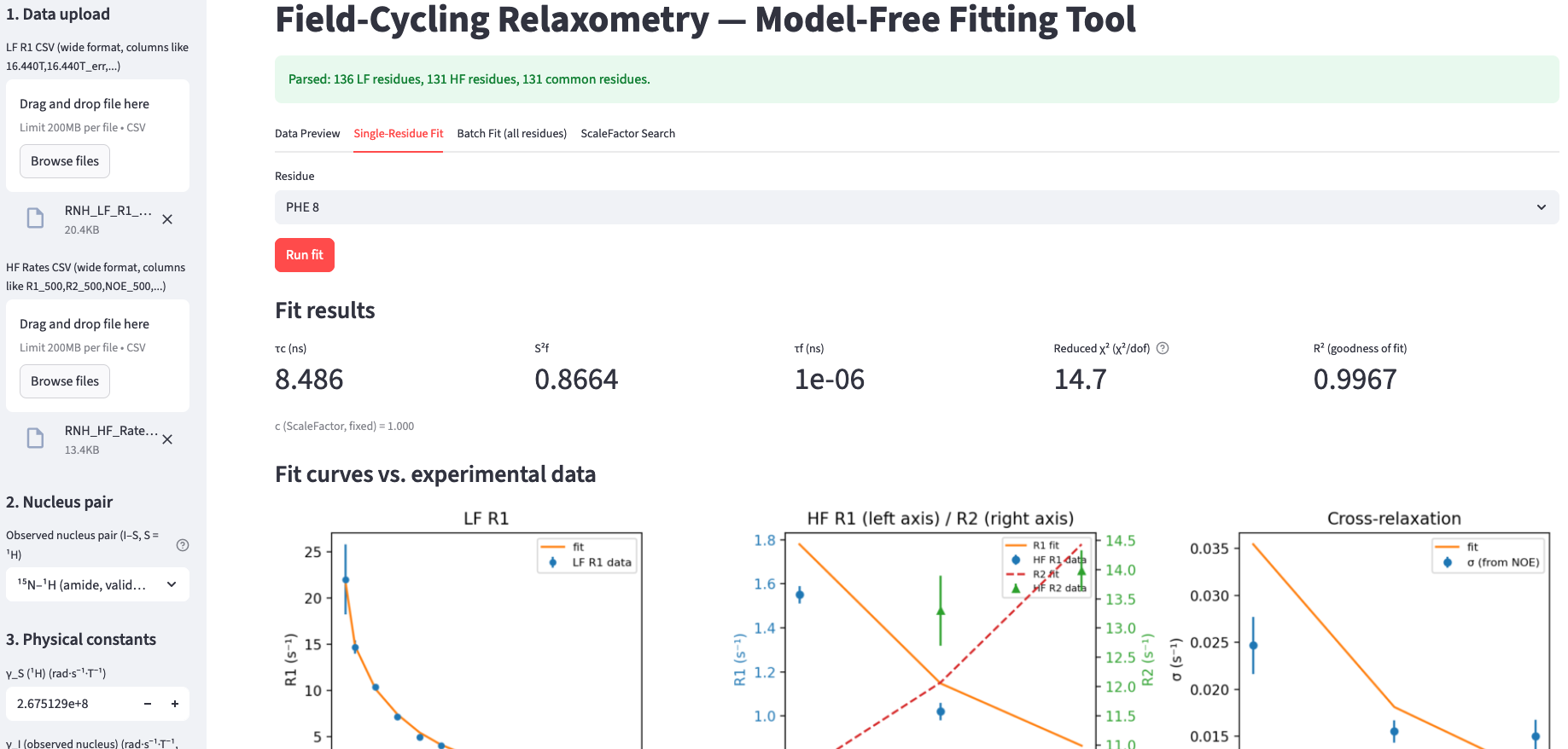 Relaxometry App: Graphic User Interface